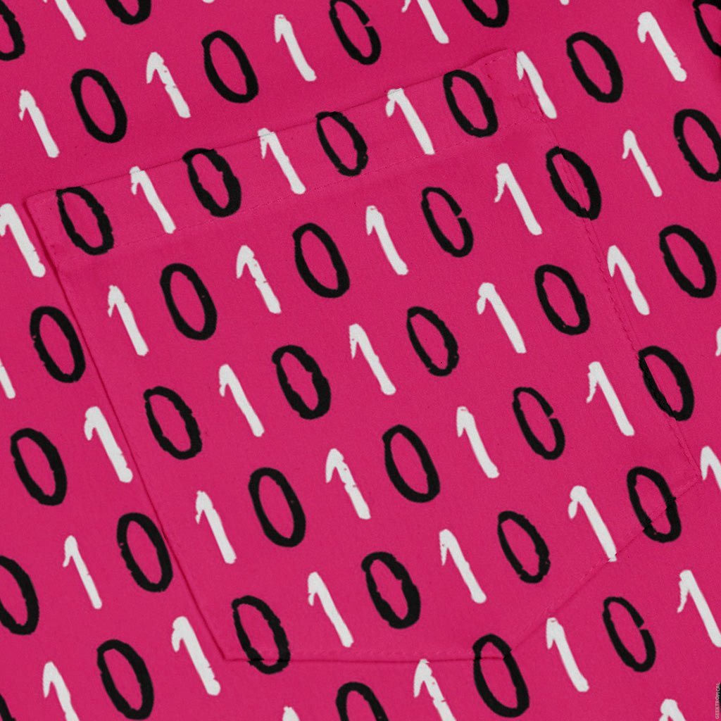 1s and 0s Pink Binary Long Sleeve Button Up Shirt Geek Nerd adult sizing computer print Design by Zirkus Design