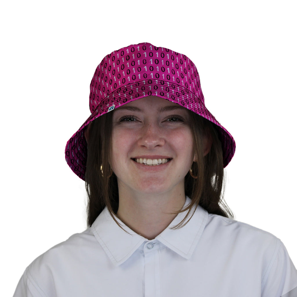 1s and 0s Pink Binary Bucket Hat Geek Nerd computer print Design by Zirkus Design lx - B