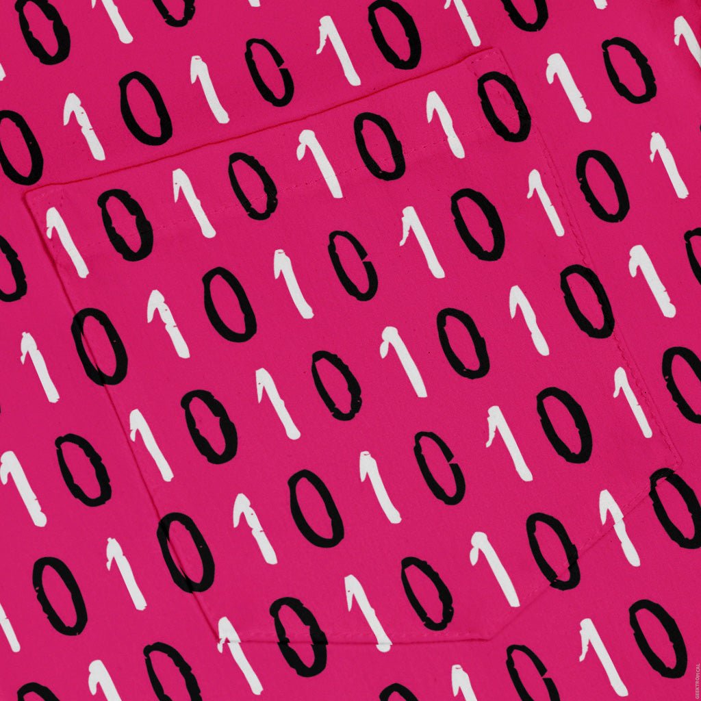 1s and 0s Pink Binary Button Up Shirt Geek Nerd adult sizing computer print Design by Zirkus Design