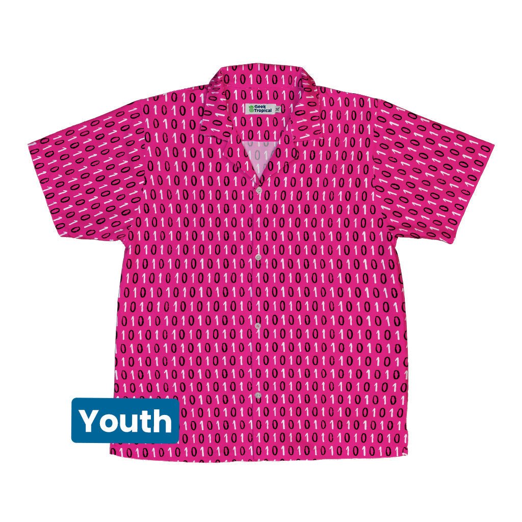 1s and 0s Pink Binary Youth Hawaiian Shirt Geek Nerd computer print Design by Zirkus Design q225
