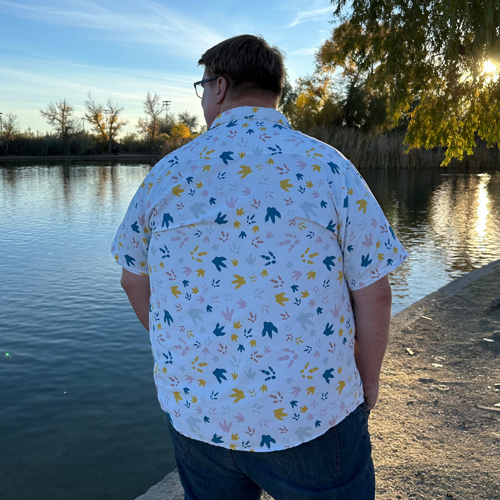 Dinosaur Footprint Tracks White Button Up Shirt