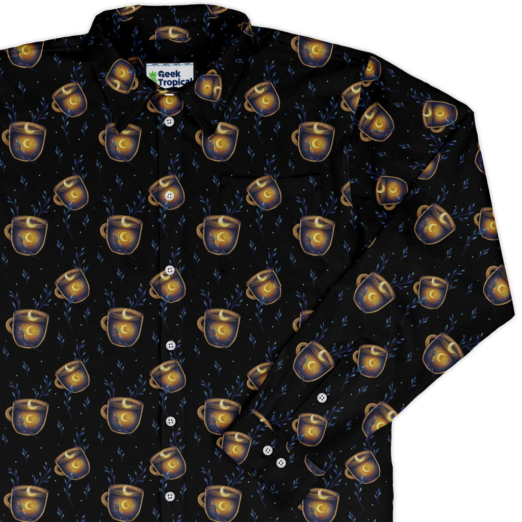 A Cup of Moonshine Long Sleeve Button Up Shirt Geek Nerd 0925 adult sizing All Adult Button Up Shirts