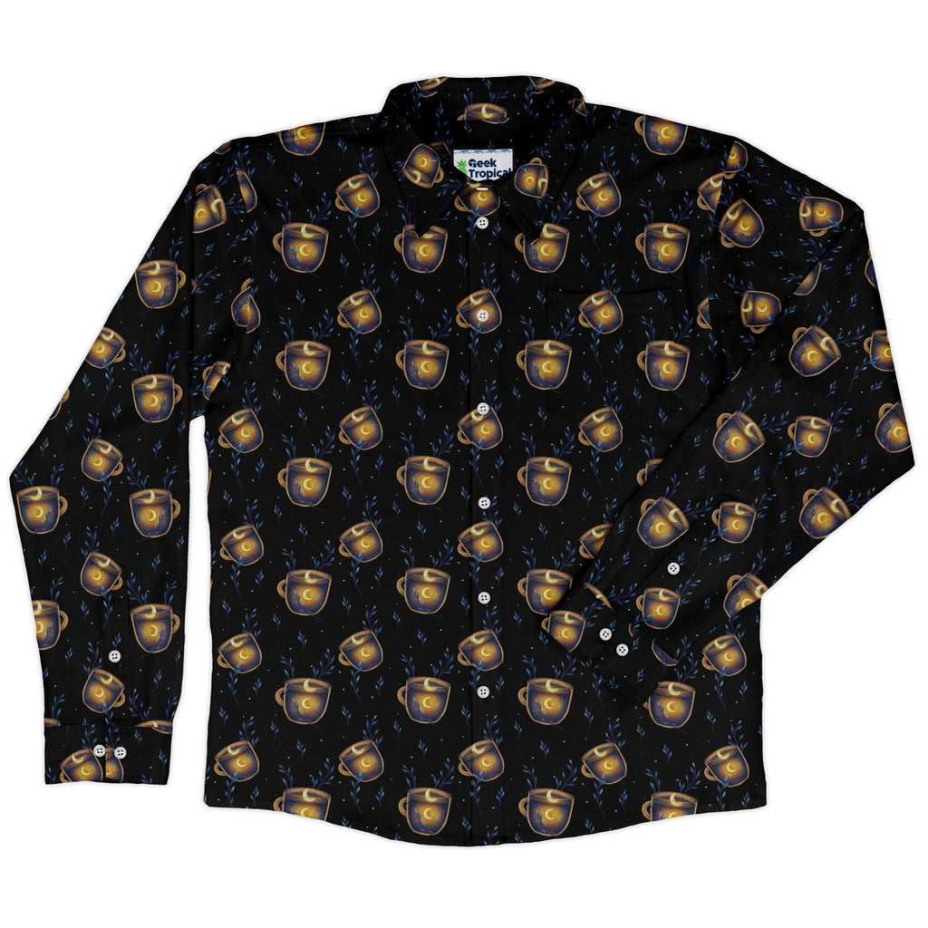 A Cup of Moonshine Long Sleeve Button Up Shirt Geek Nerd 0925 adult sizing All Adult Button Up Shirts