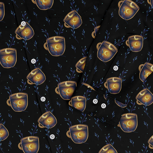 A Cup of Moonshine Long Sleeve Button Up Shirt Geek Nerd 0925 adult sizing All Adult Button Up Shirts
