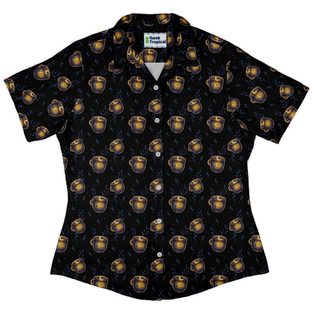 A Cup of Moonshine Curvy Button Up Shirt Geek Nerd 0925 All Adult Button Up Shirts Design by Episodic