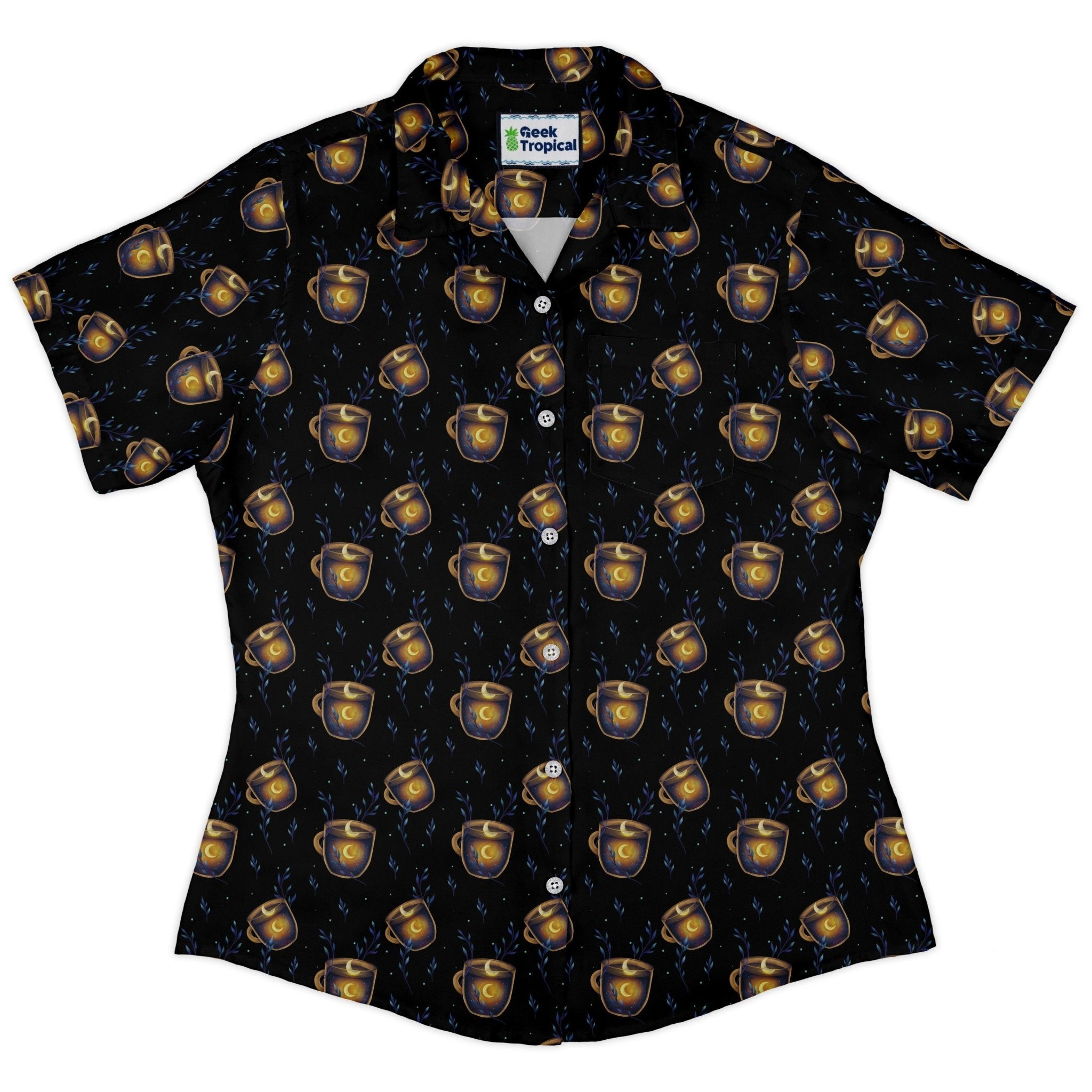 A Cup of Moonshine Curvy Button Up Shirt Geek Nerd 0925 All Adult Button Up Shirts Design by Episodic