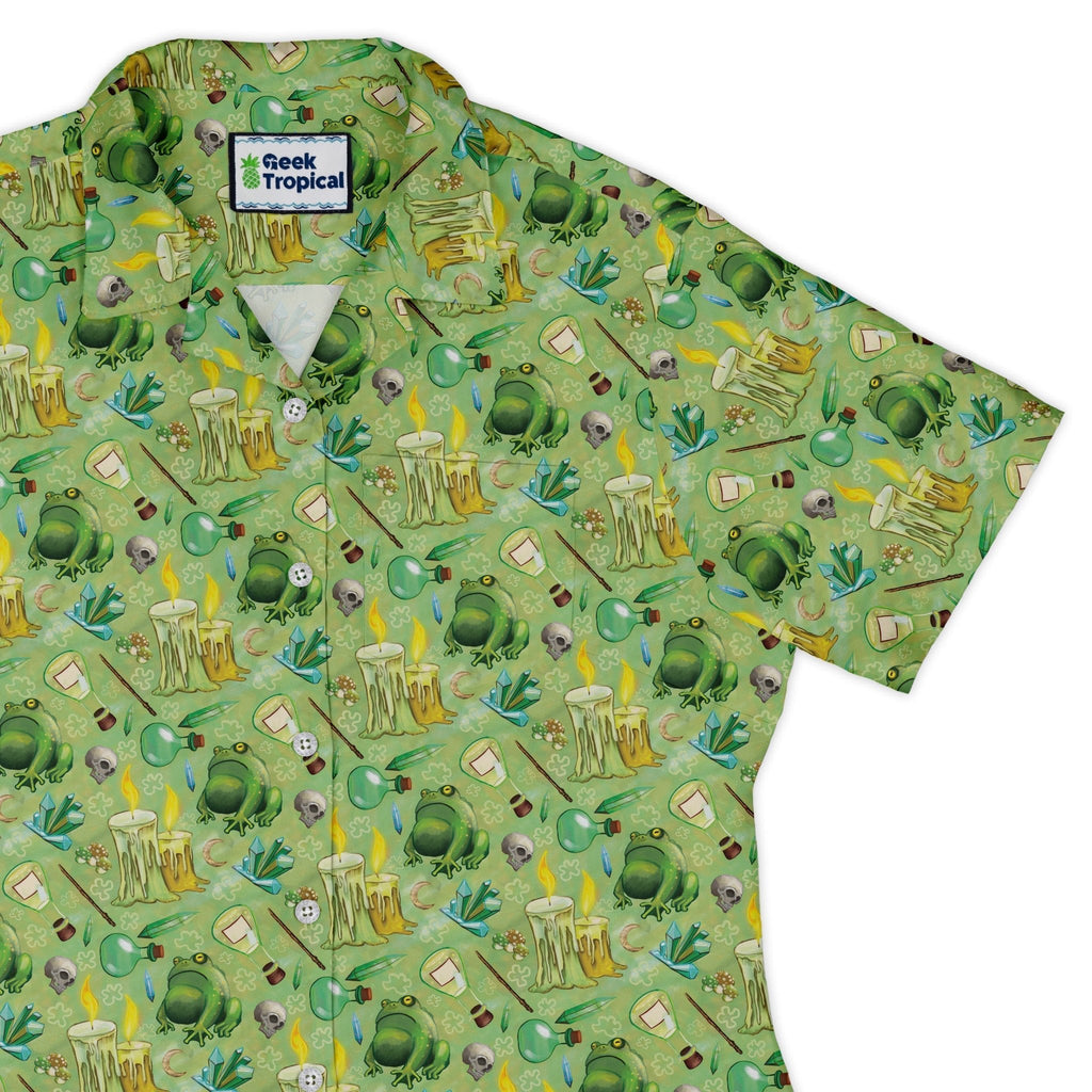 A Witches Brew Fantasy Curvy Button Up Shirt Geek Nerd Animal Patterns Designed by Rose Khan Fantasy Prints