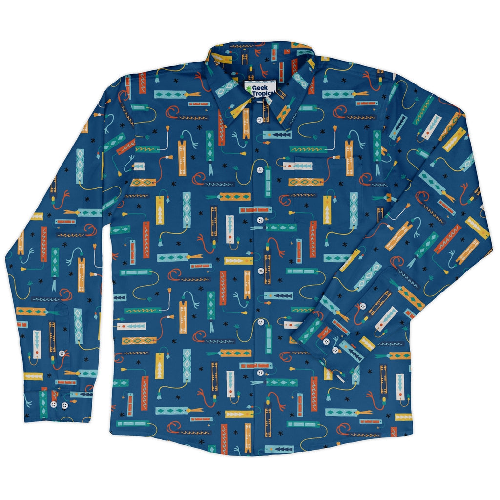 Adventures Bookmark Long Sleeve Button Up Shirt Geek Nerd adult sizing book prints Design by Zirkus Design