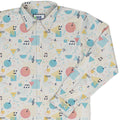 Alphabet Music Memphis Style White Long Sleeve Button Up Shirt Geek Nerd adult sizing FLOW DESC WRITING lifestyle photo