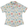 Alphabet Music Memphis Style White Curvy Button Up Shirt Geek Nerd lifestyle photo Maximalist Patterns music print