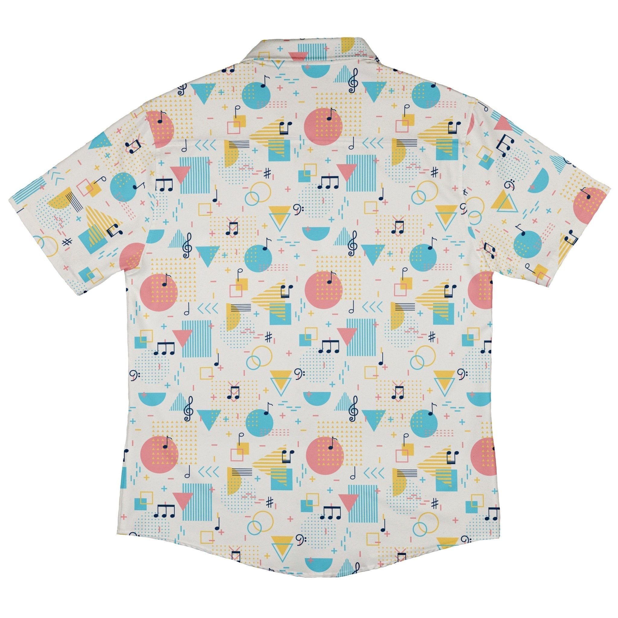 Alphabet Music Memphis Style White Button Up Shirt - adult sizing - Maximalist Patterns - music print