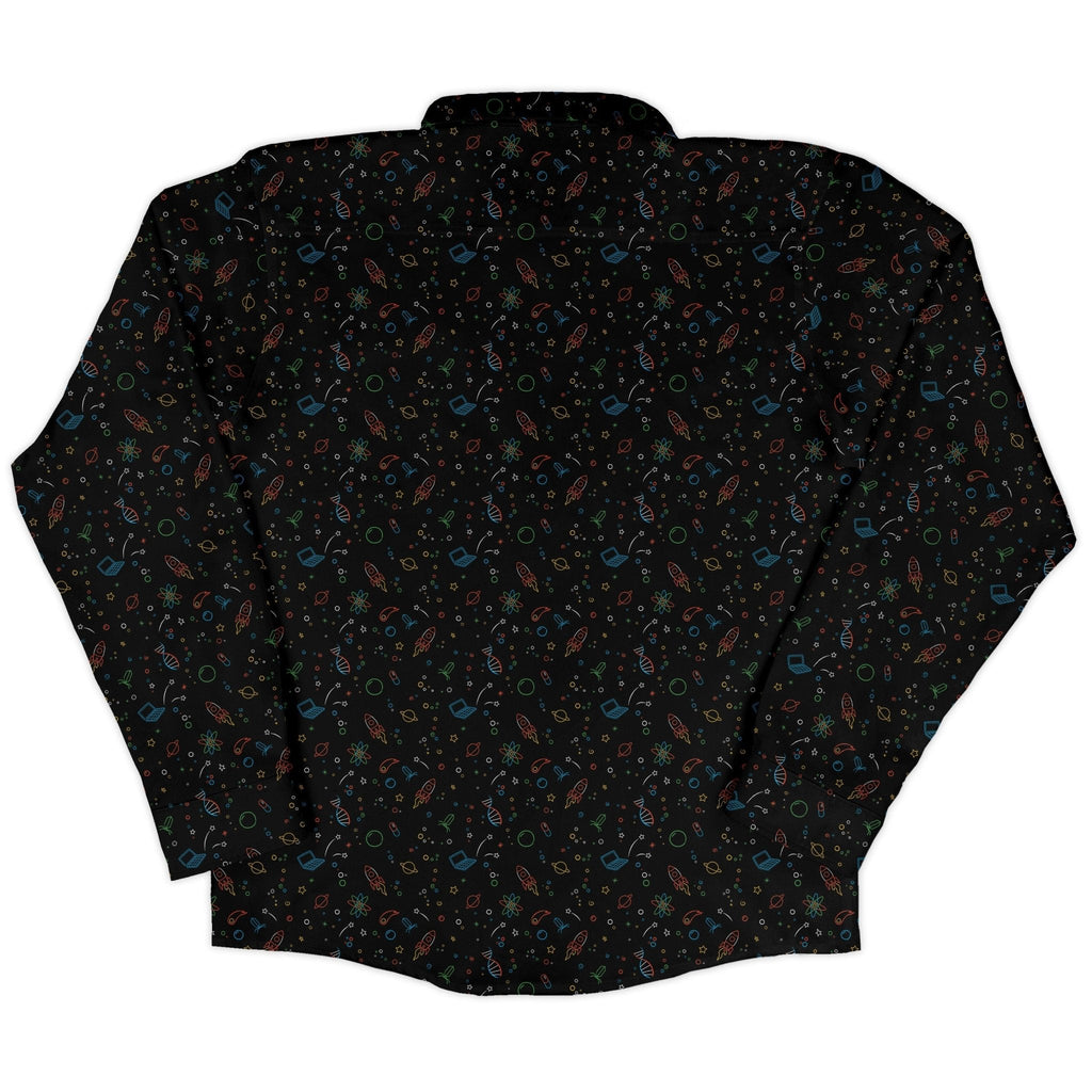 Always Science Icons Long Sleeve Button Up Shirt Geek Nerd adult sizing Design by Tobe Fonseca FLOW DESC WRITING