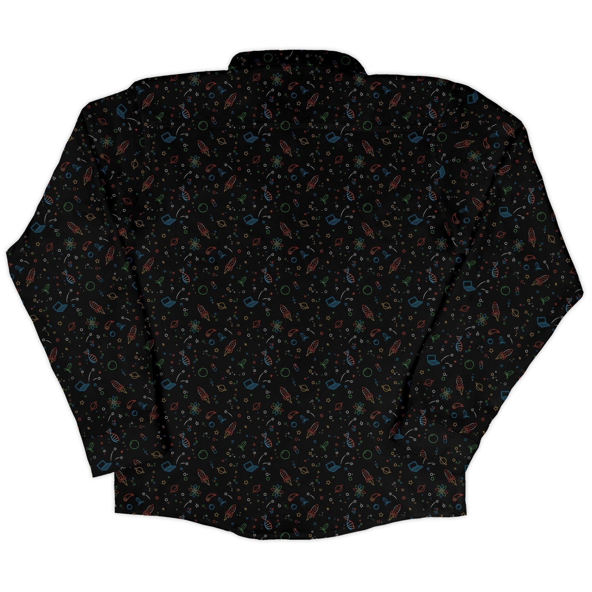 Always Science Icons Long Sleeve Button Up Shirt Geek Nerd adult sizing Design by Tobe Fonseca FLOW DESC WRITING
