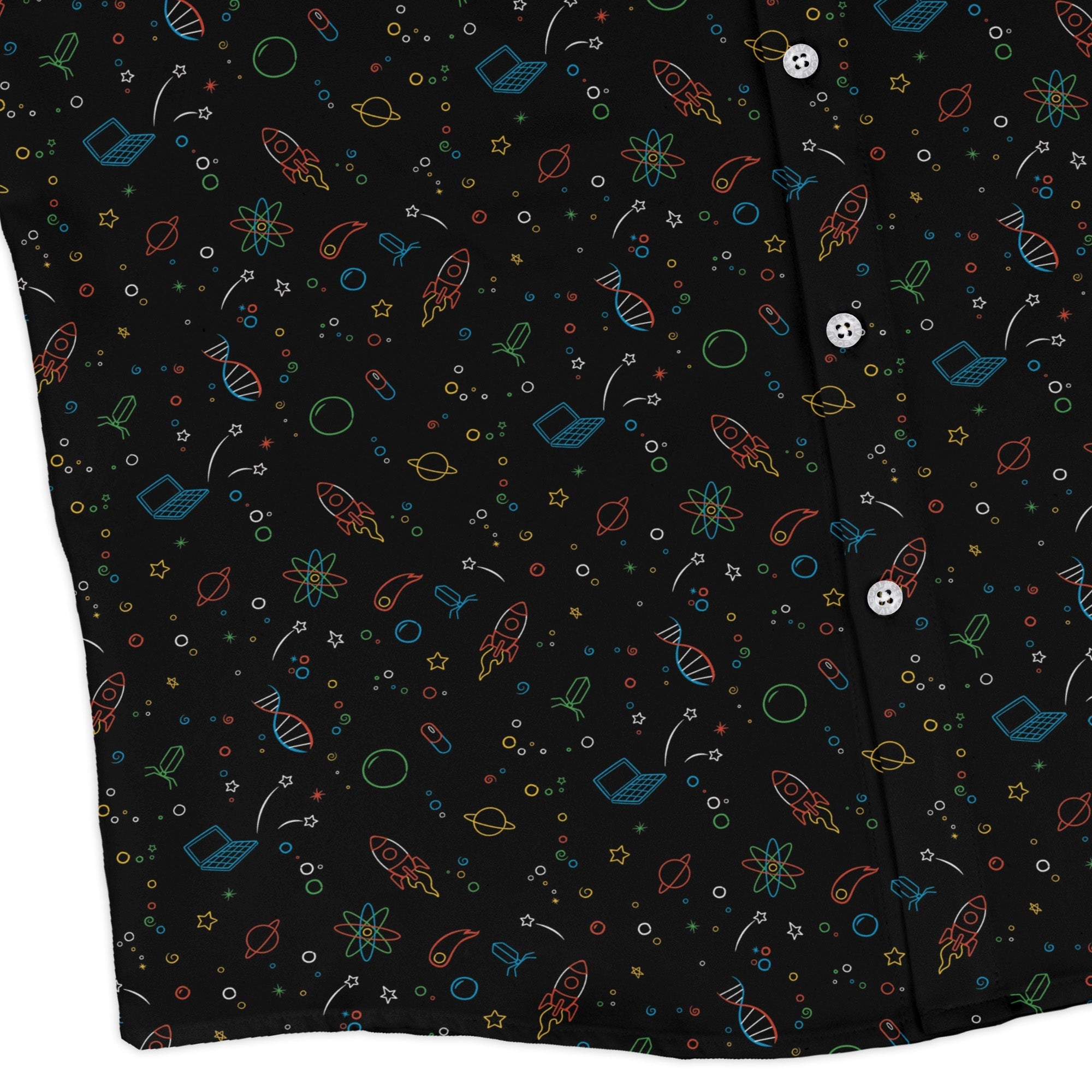 Always Science Icons Long Sleeve Button Up Shirt Geek Nerd adult sizing Design by Tobe Fonseca FLOW DESC WRITING