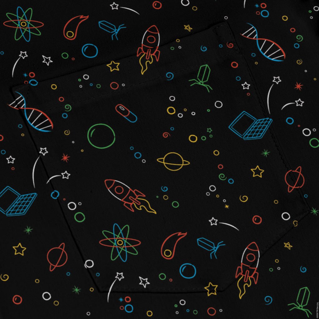 Always Science Icons Long Sleeve Button Up Shirt Geek Nerd adult sizing Design by Tobe Fonseca FLOW DESC WRITING