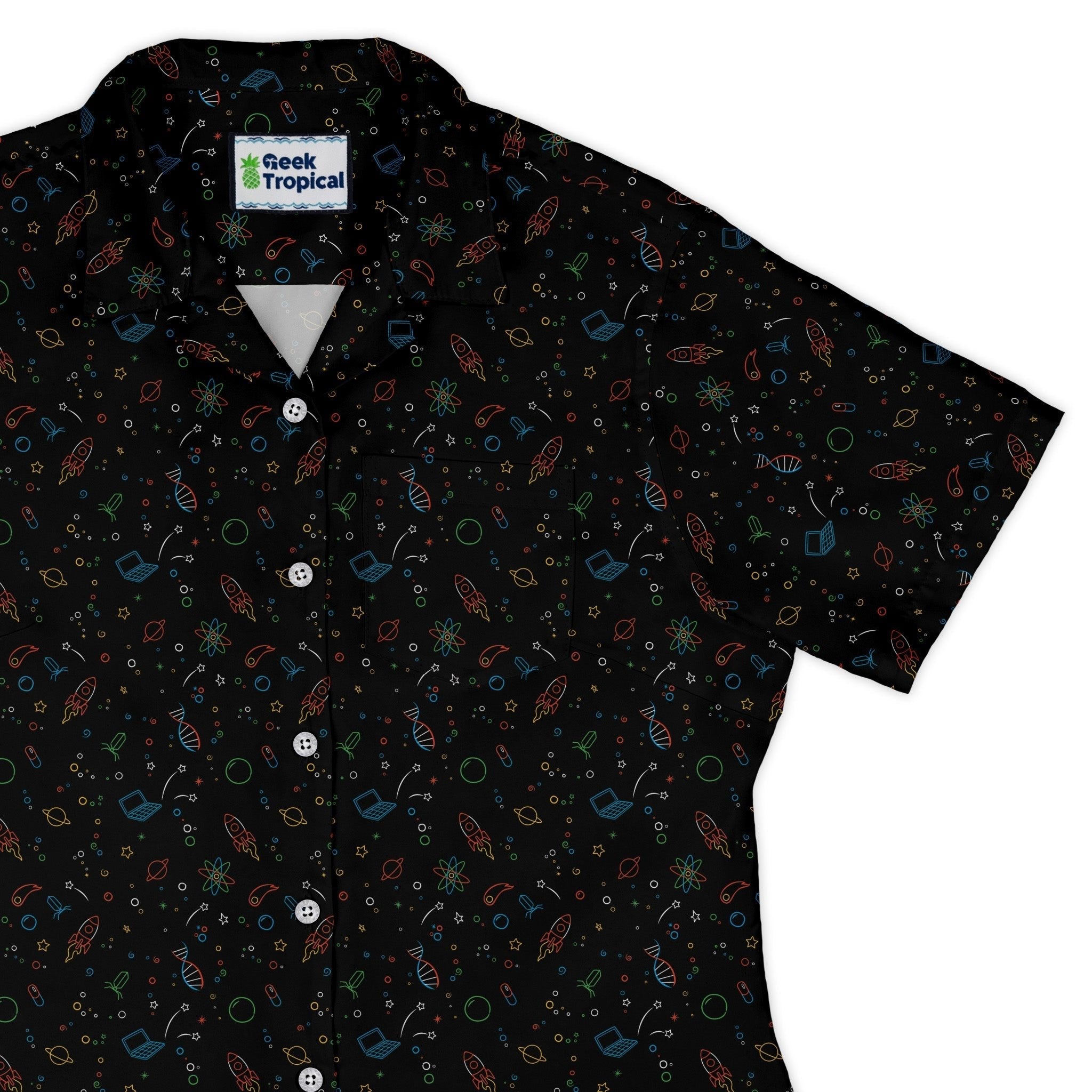 Always Science Icons Curvy Button Up Shirt Geek Nerd Design by Tobe Fonseca Q3 - 2 science print