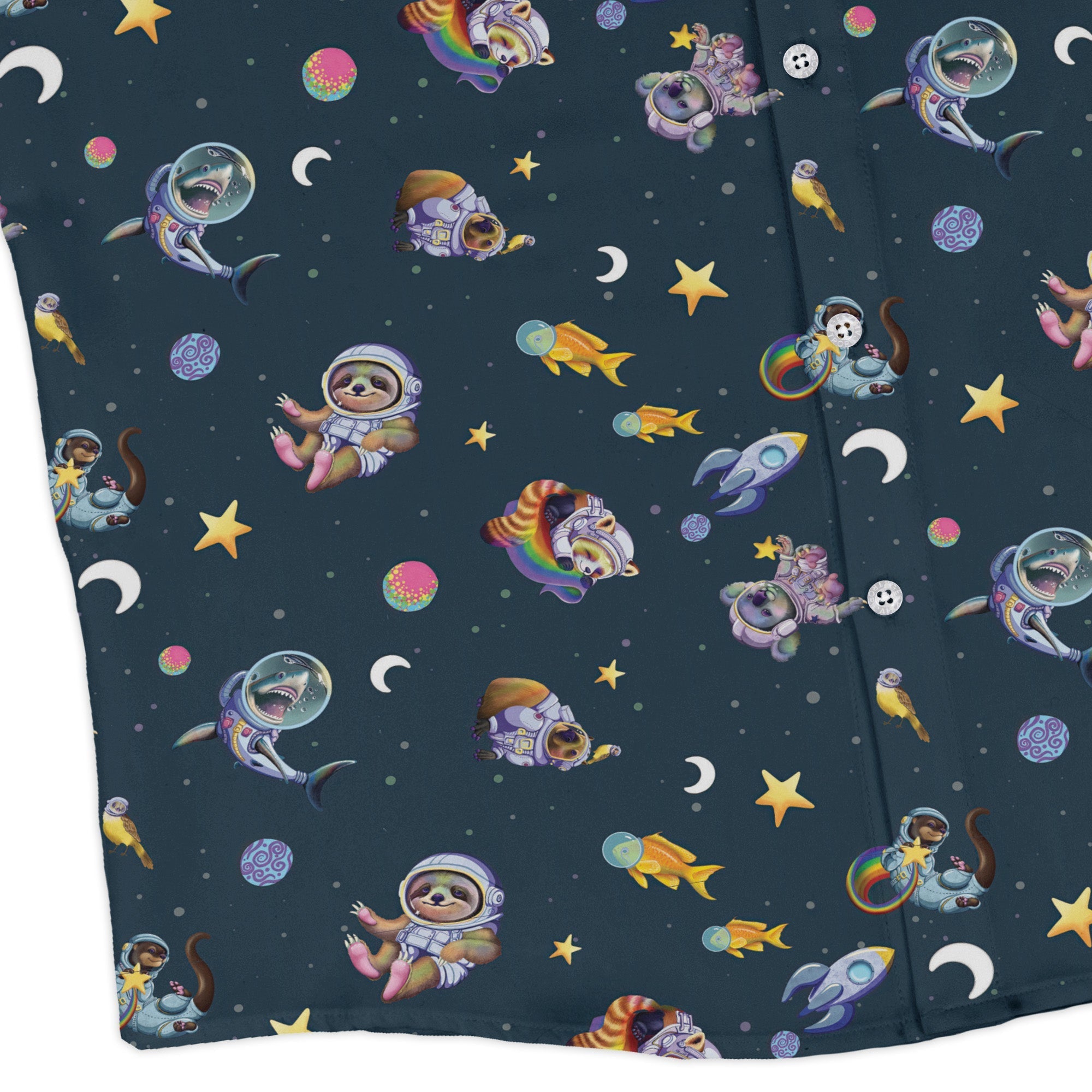 Animal Astronauts in Space Long Sleeve Button Up Shirt Geek Nerd adult sizing Animal Patterns Design by Carla Morrow
