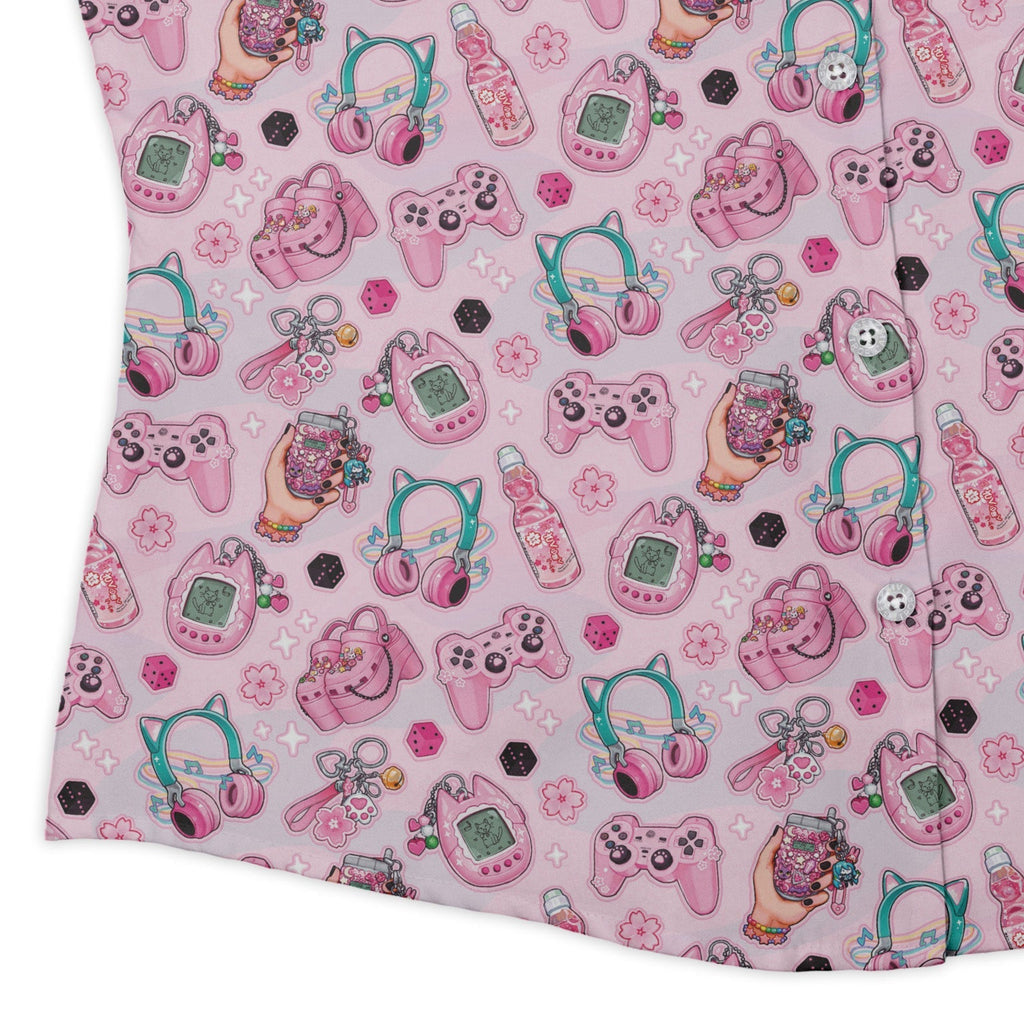 Anime Gamer Items Pink Curvy Button Up Shirt Geek Nerd Anime Ivy Dolamore women