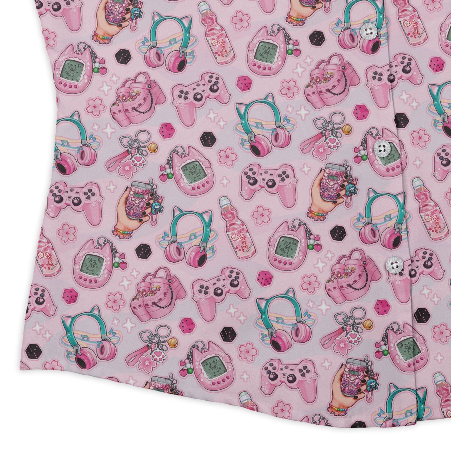 Anime Gamer Items Pink Curvy Button Up Shirt Geek Nerd Anime Ivy Dolamore women