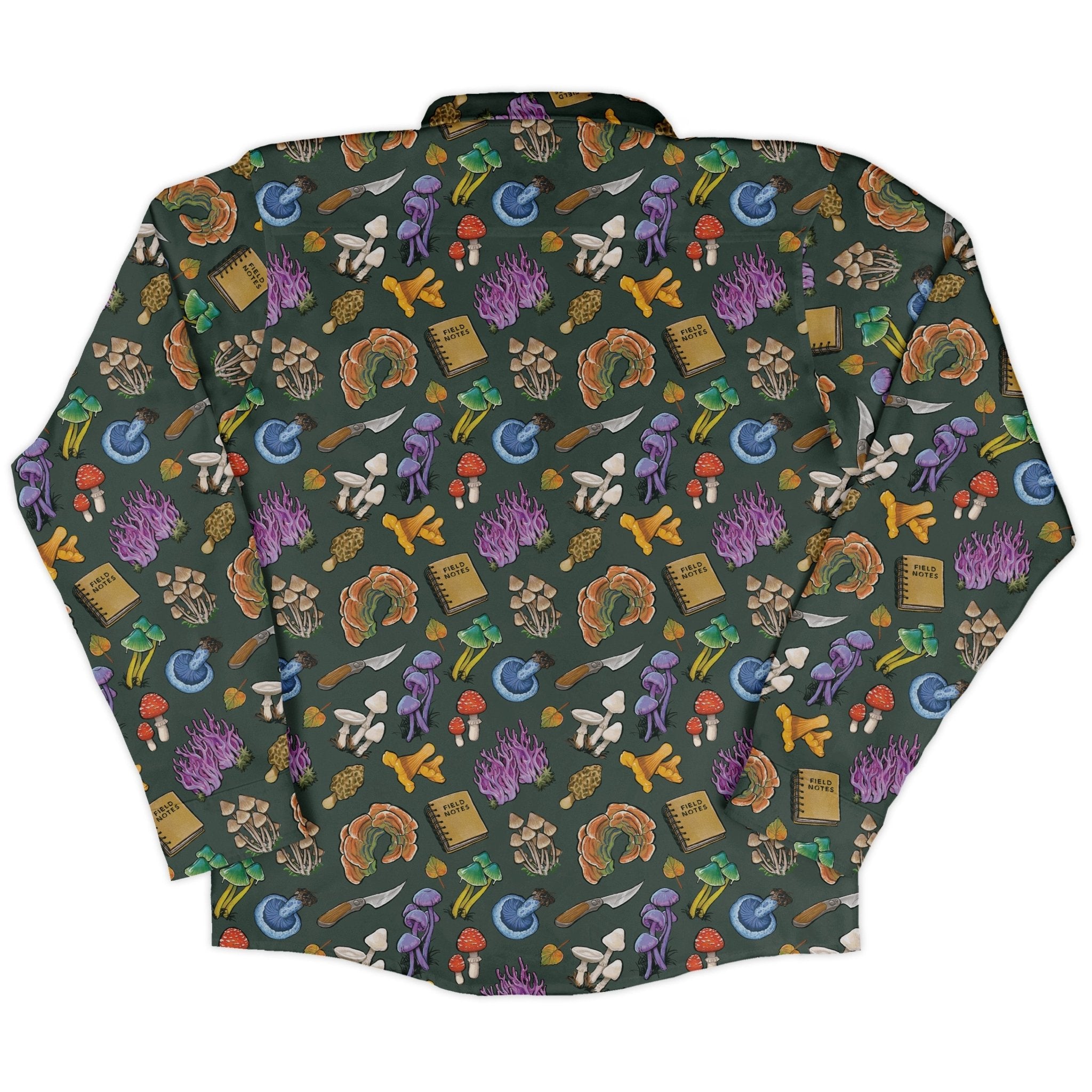 Anime Mushrooms Long Sleeve Button Up Shirt Geek Nerd adult sizing Anime Botany Print