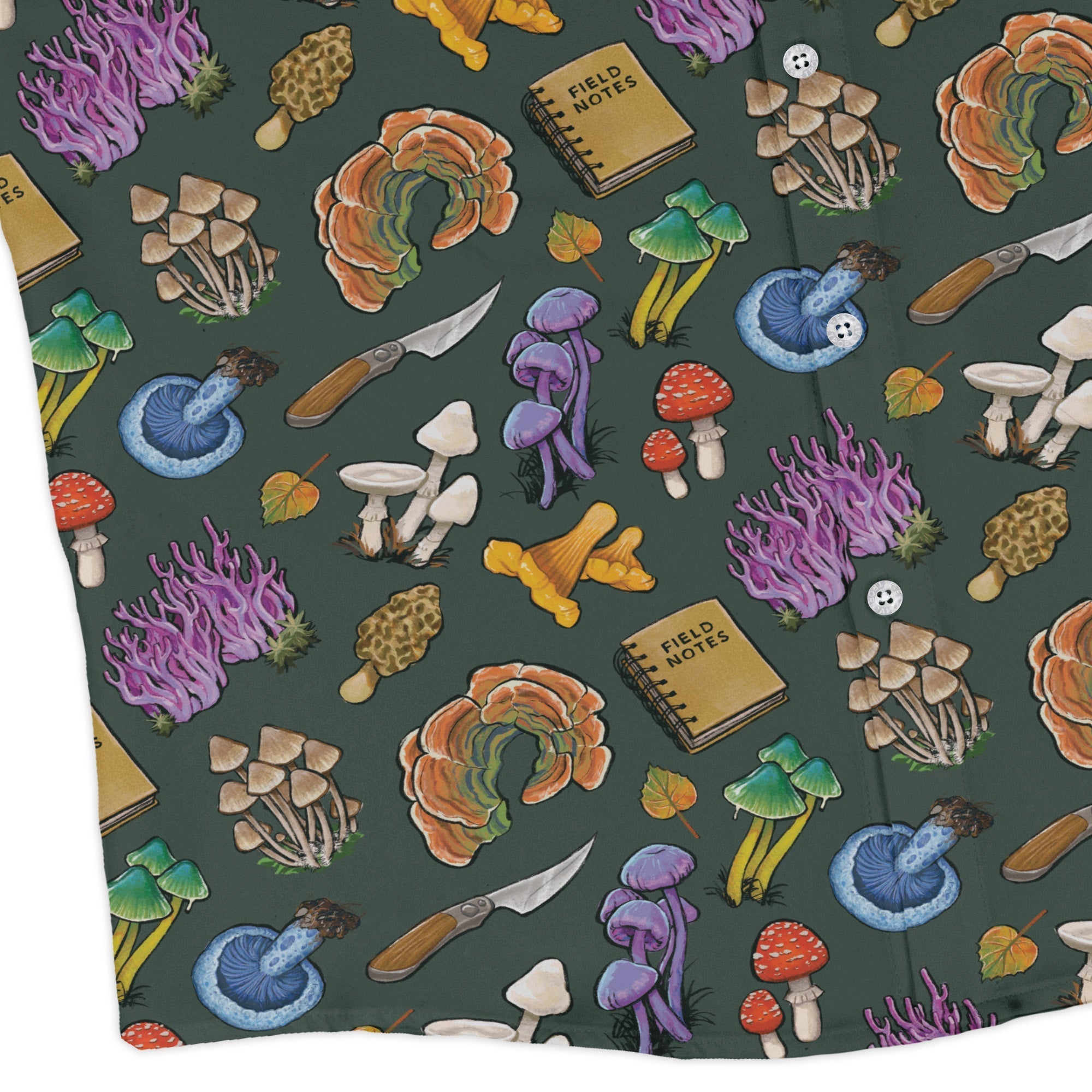 Anime Mushrooms Long Sleeve Button Up Shirt Geek Nerd adult sizing Anime Botany Print