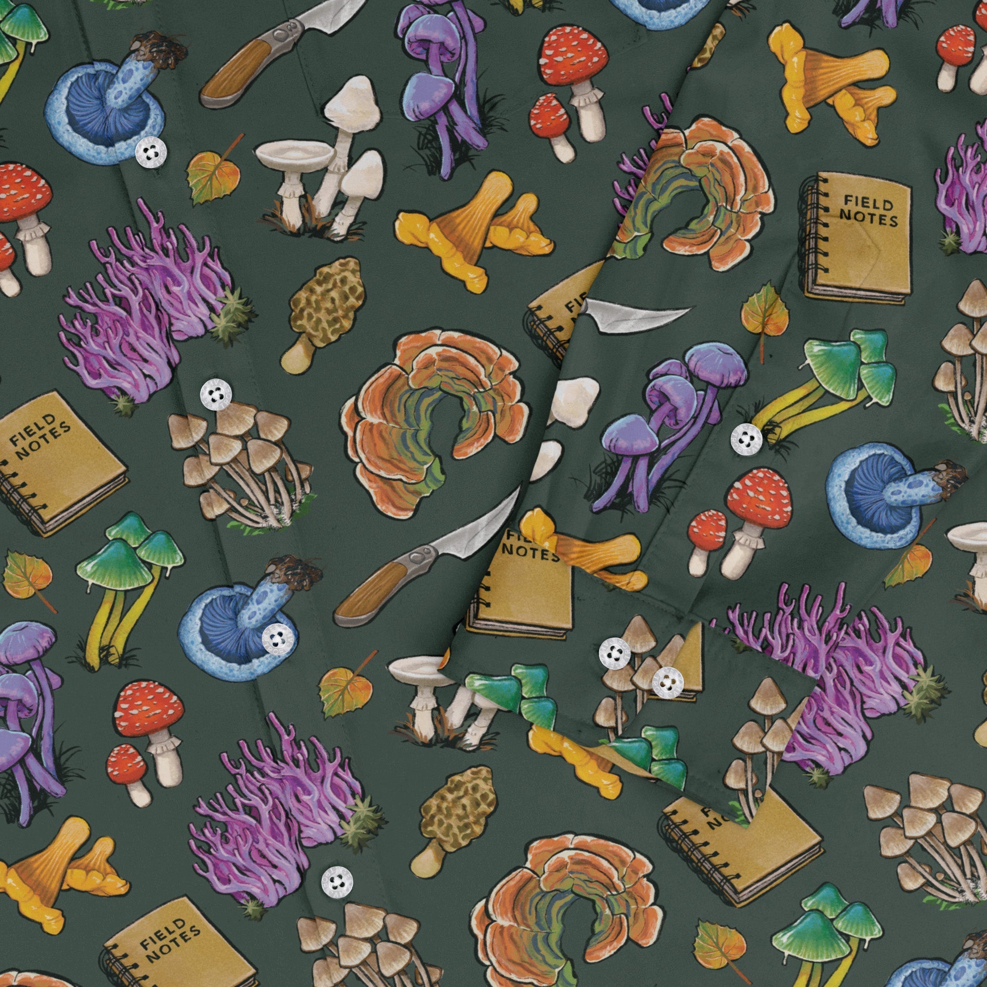 Anime Mushrooms Long Sleeve Button Up Shirt Geek Nerd adult sizing Anime Botany Print