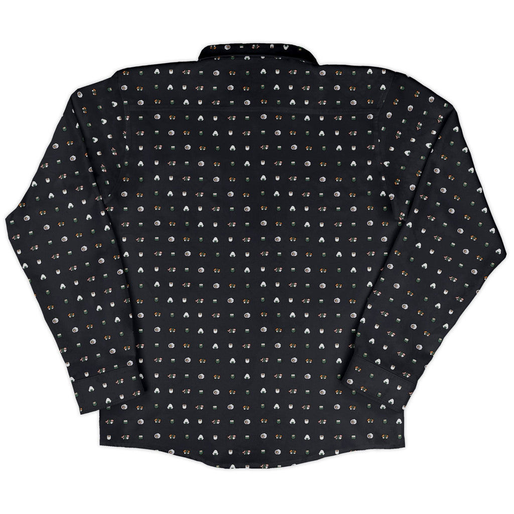 Anime Sushi Rolls Dark Long Sleeve Button Up Shirt Geek Nerd adult sizing Anime Design by Claire Murphy