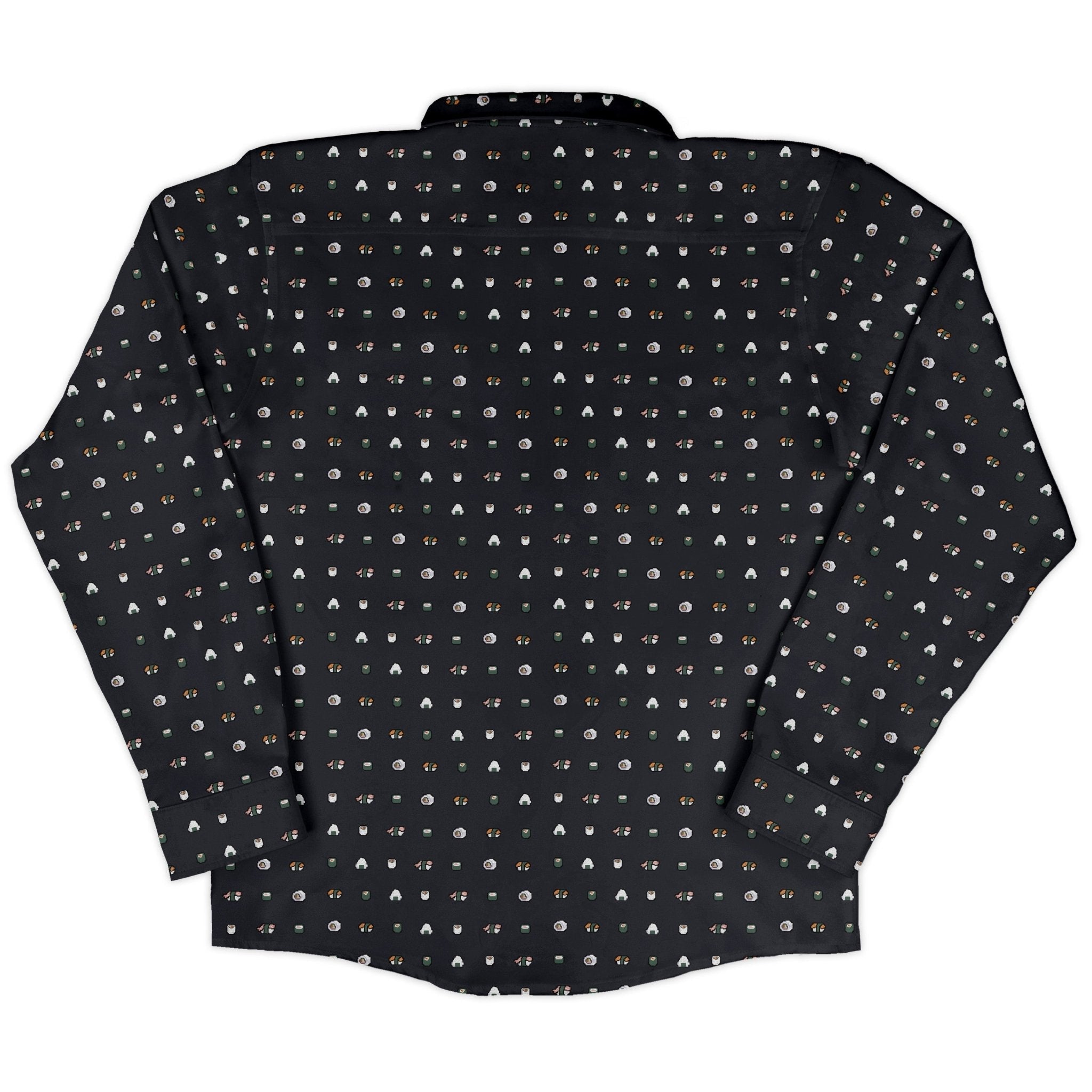 Anime Sushi Rolls Dark Long Sleeve Button Up Shirt Geek Nerd adult sizing Anime Design by Claire Murphy