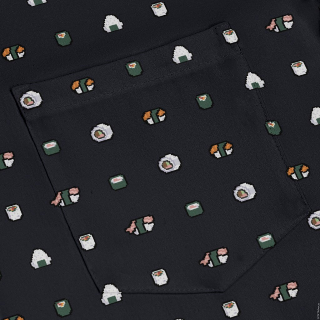 Anime Sushi Rolls Dark Long Sleeve Button Up Shirt Geek Nerd adult sizing Anime Design by Claire Murphy