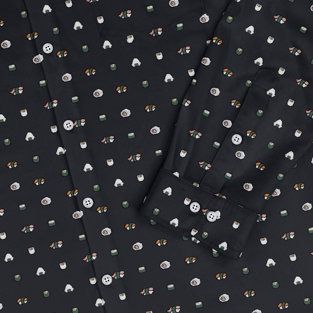 Anime Sushi Rolls Dark Long Sleeve Button Up Shirt Geek Nerd adult sizing Anime Design by Claire Murphy