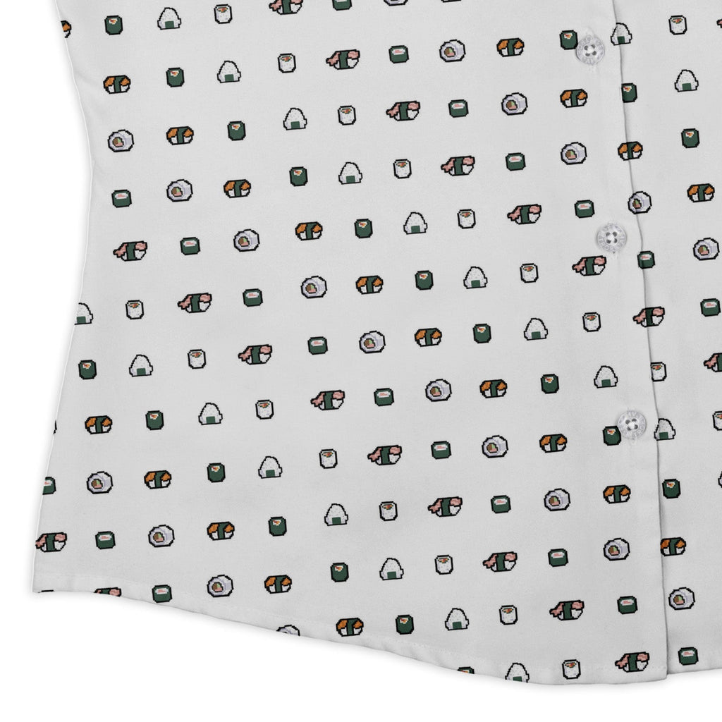Anime Sushi Rolls Light Curvy Button Up Shirt Geek Nerd Anime Design by Claire Murphy women