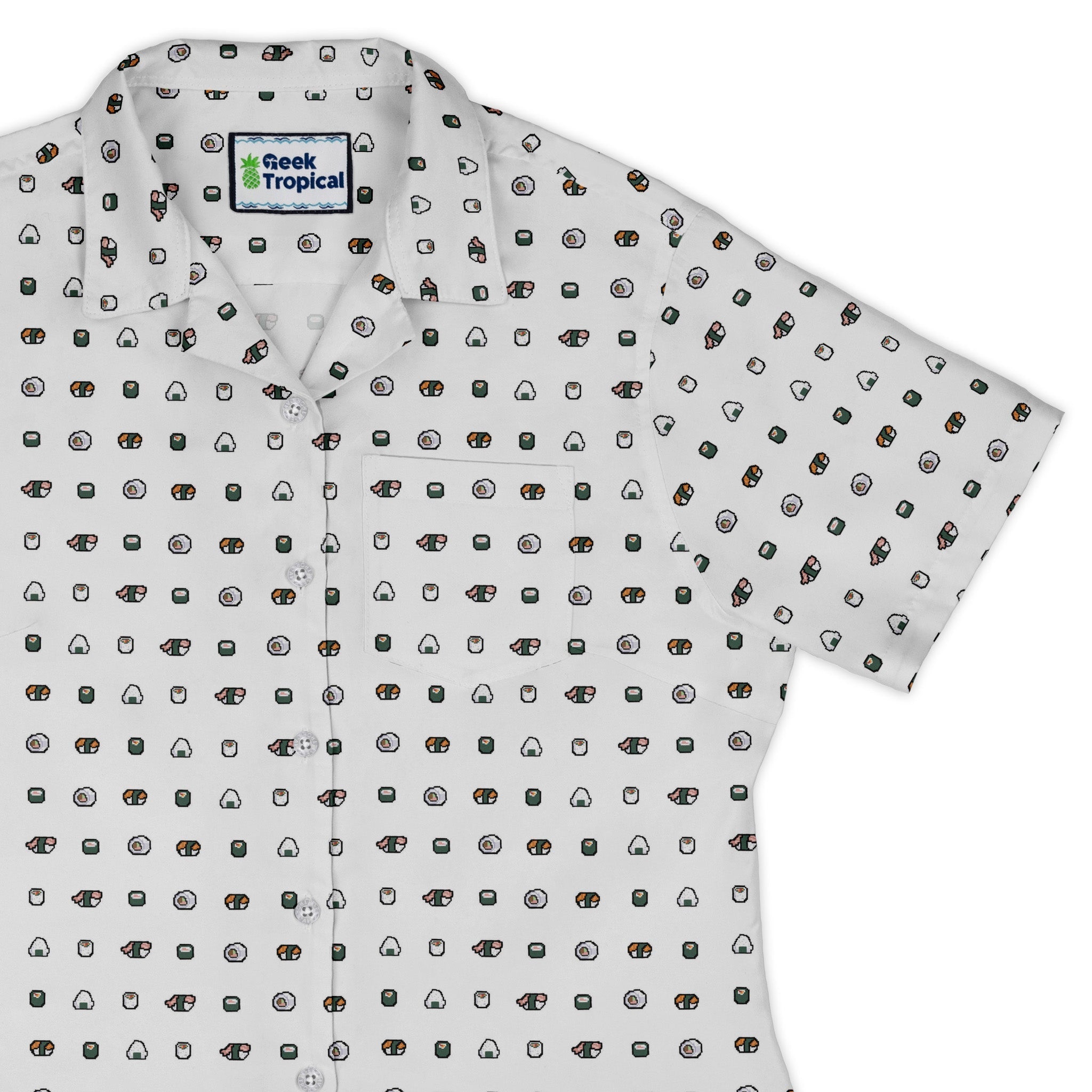Anime Sushi Rolls Light Curvy Button Up Shirt Geek Nerd Anime Design by Claire Murphy women