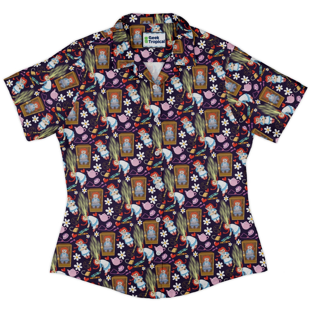 Annabelle Doll Curvy Button Up Shirt Geek Nerd 0925 All Adult Button Up Shirts Design by Julie Kitzes