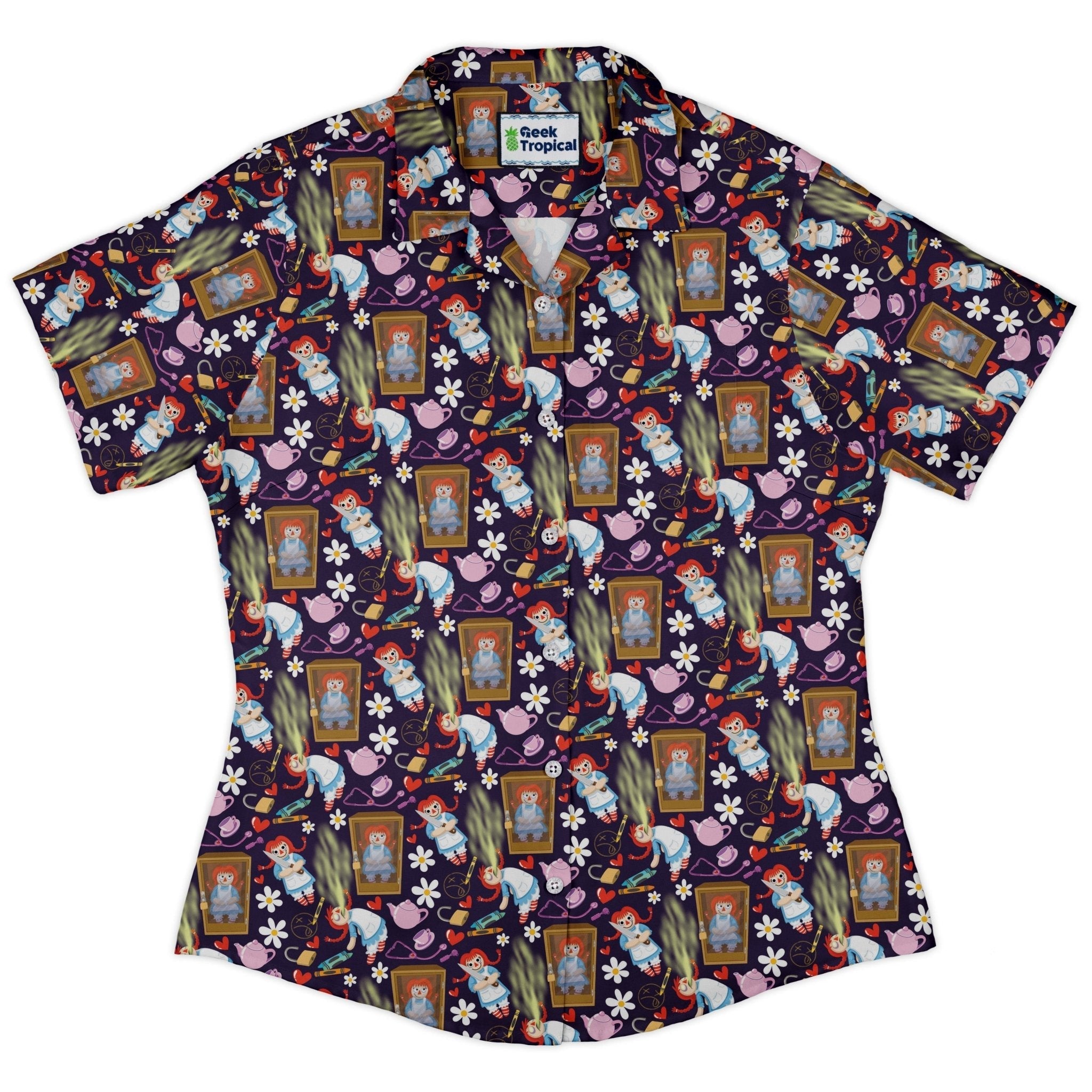 Annabelle Doll Curvy Button Up Shirt Geek Nerd 0925 All Adult Button Up Shirts Design by Julie Kitzes