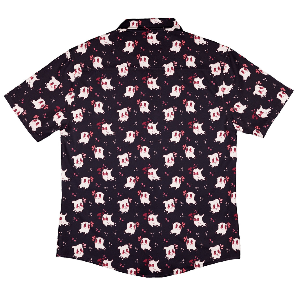 Anxious Ghost Red Button Up Shirt Geek Nerd adult sizing Anime Design by Ardi Tong