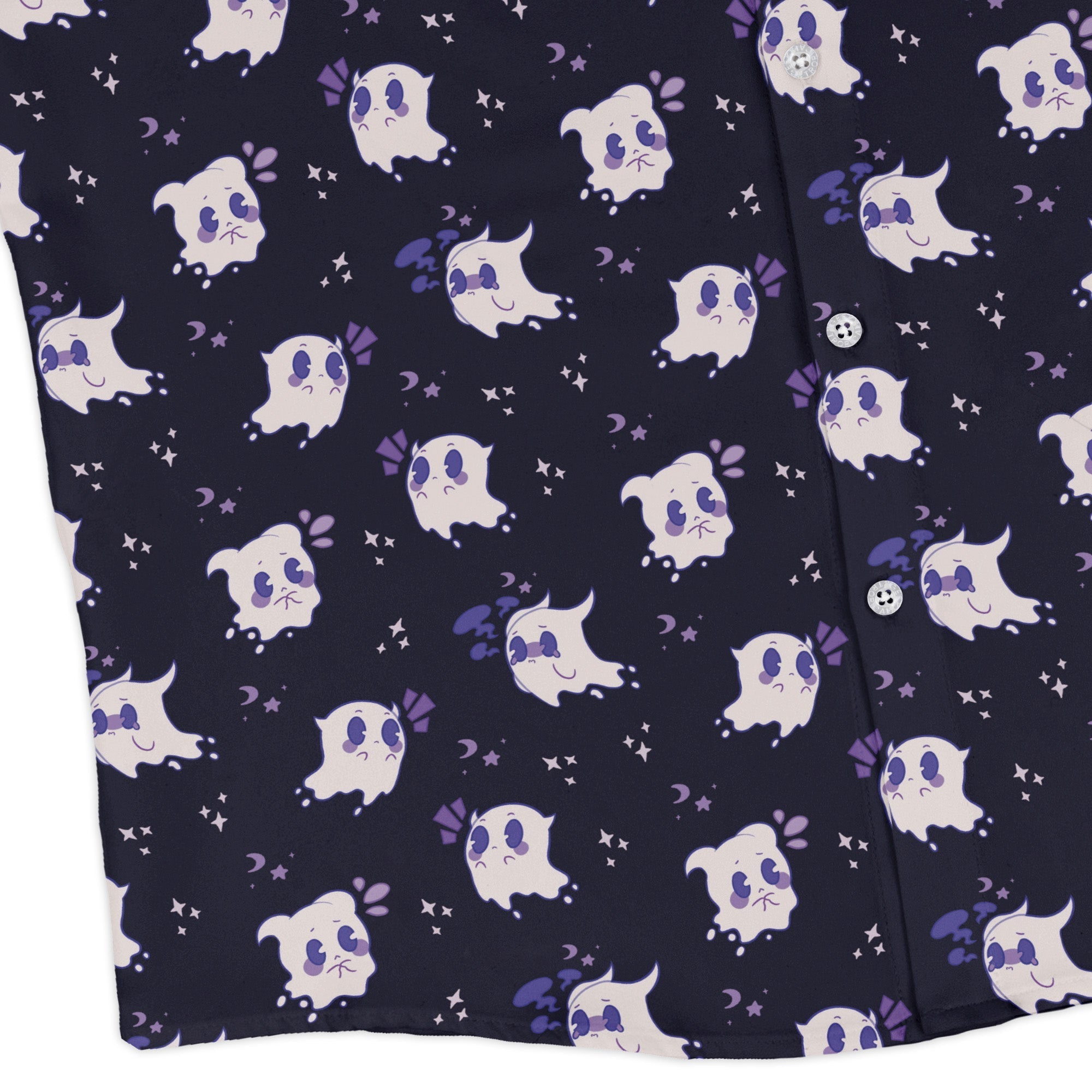 Anxious Ghosts Purple Long Sleeve Button Up Shirt Geek Nerd adult sizing Anime Design by Ardi Tong