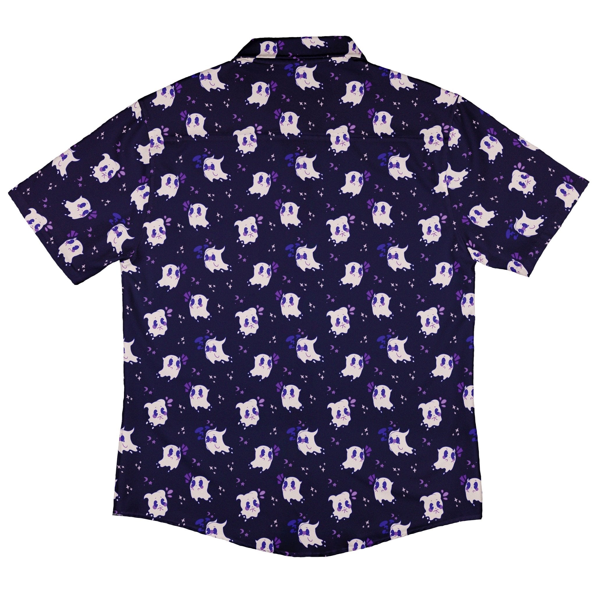 Anxious Ghost Purple Button Up Shirt - adult sizing - Anime - Design by Ardi Tong