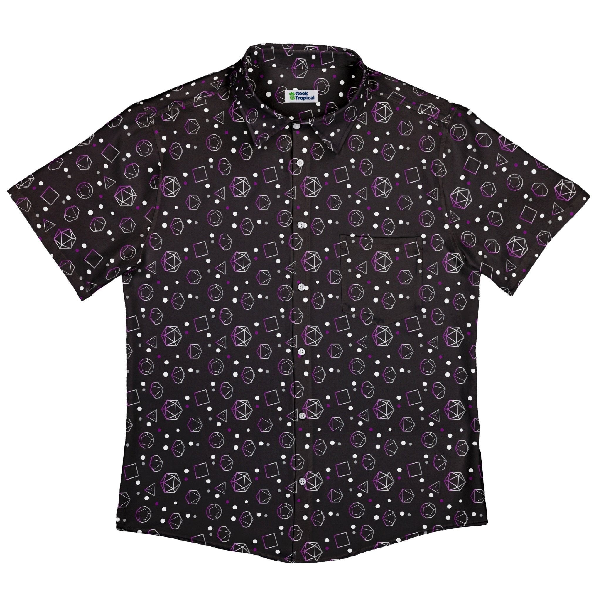 Asexual Pride Flag DND Dice Button Up Shirt - adult sizing - Design by Heather Davenport - dnd & rpg print