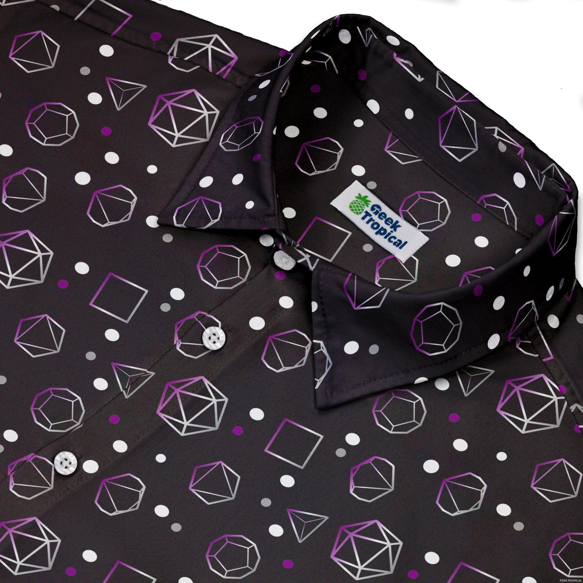 Asexual Pride Flag DND Dice Button Up Shirt - adult sizing - Design by Heather Davenport - dnd & rpg print