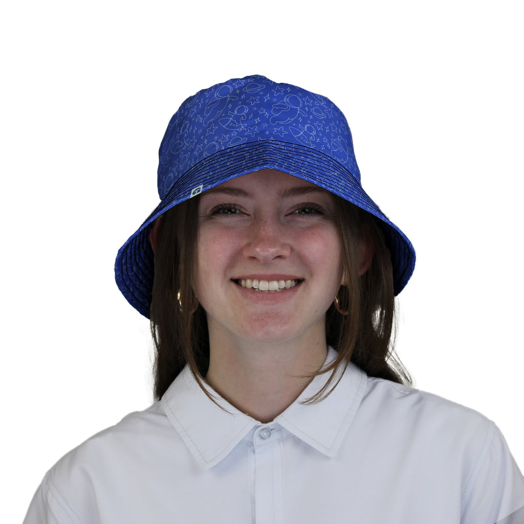 Astro Space Explorer Bucket Hat Geek Nerd Design by Julie Kitzes lx - B outer space & astronaut print