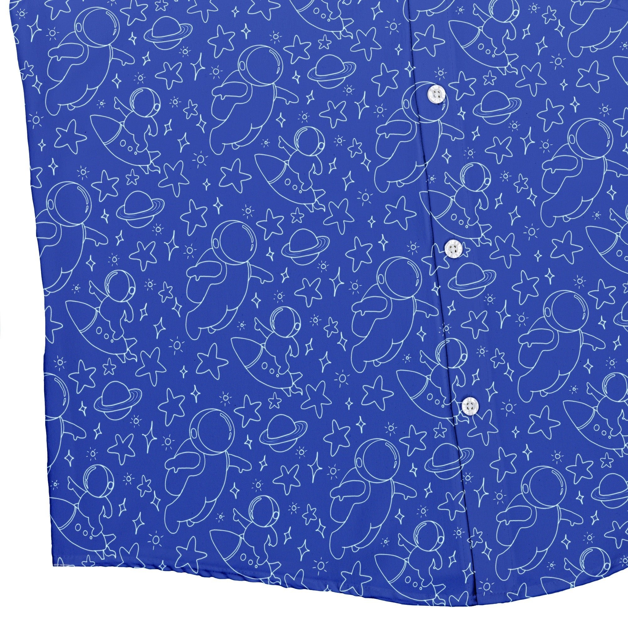 Astro Space Explorer Button Up Shirt Geek Nerd adult sizing Design by Julie Kitzes outer space & astronaut print