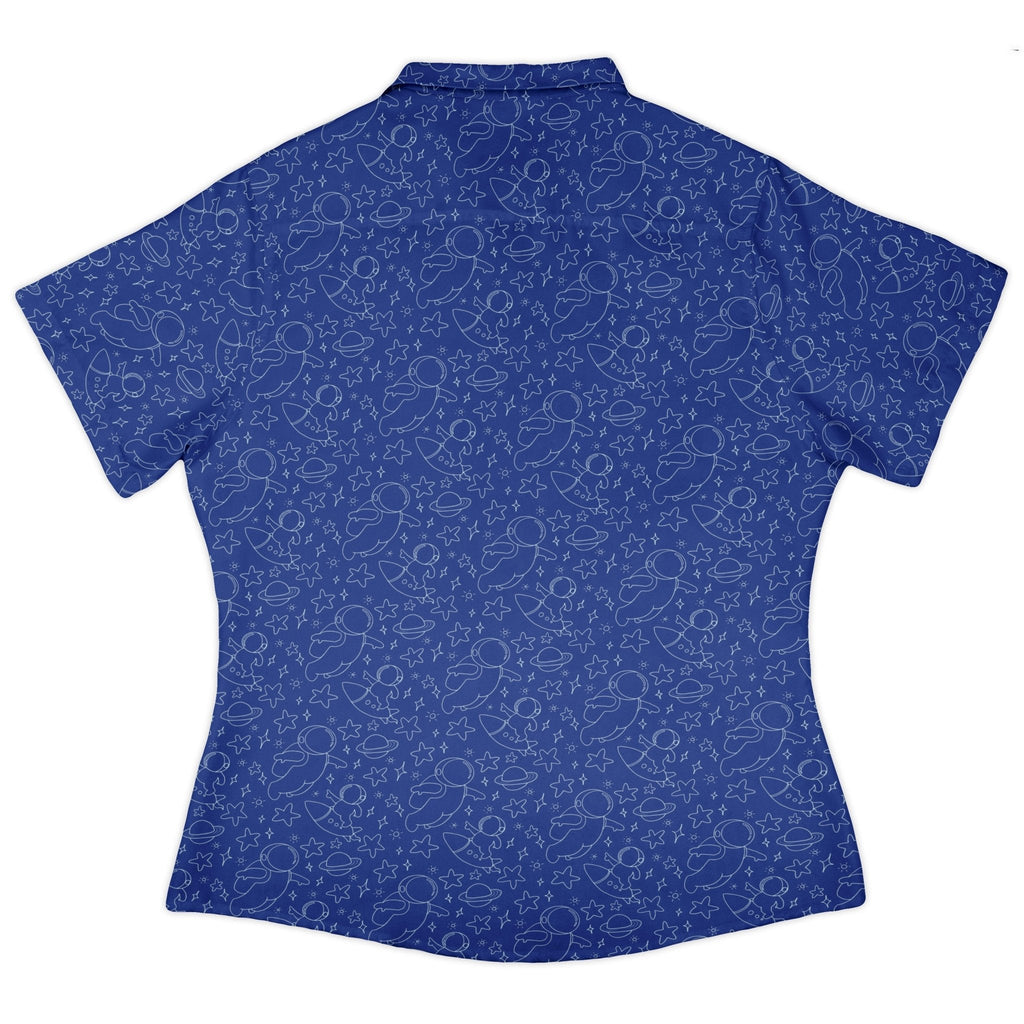Astro Space Explorer Curvy Button Up Shirt Geek Nerd Design by Julie Kitzes outer space & astronaut print q225