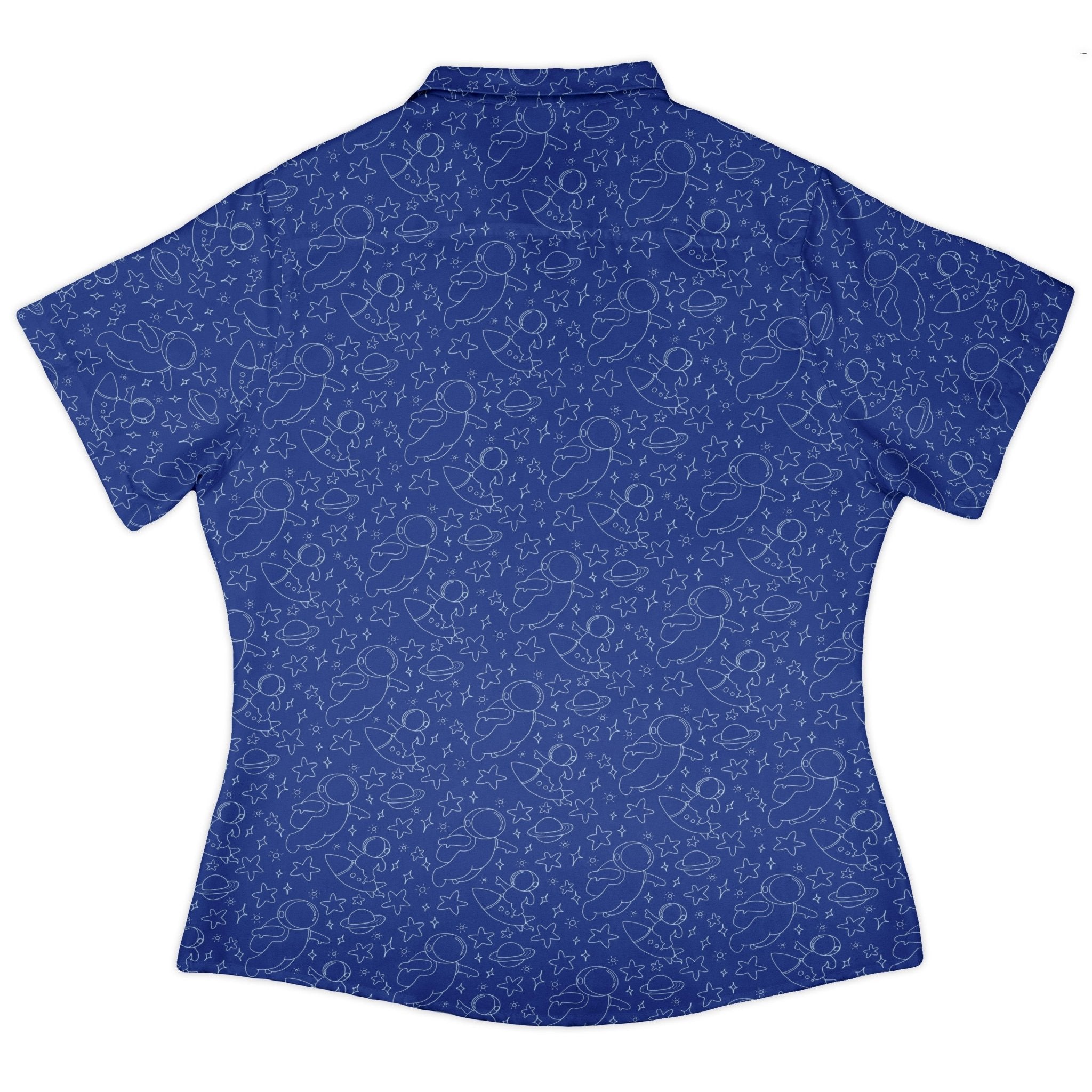 Astro Space Explorer Curvy Button Up Shirt Geek Nerd Design by Julie Kitzes outer space & astronaut print q225