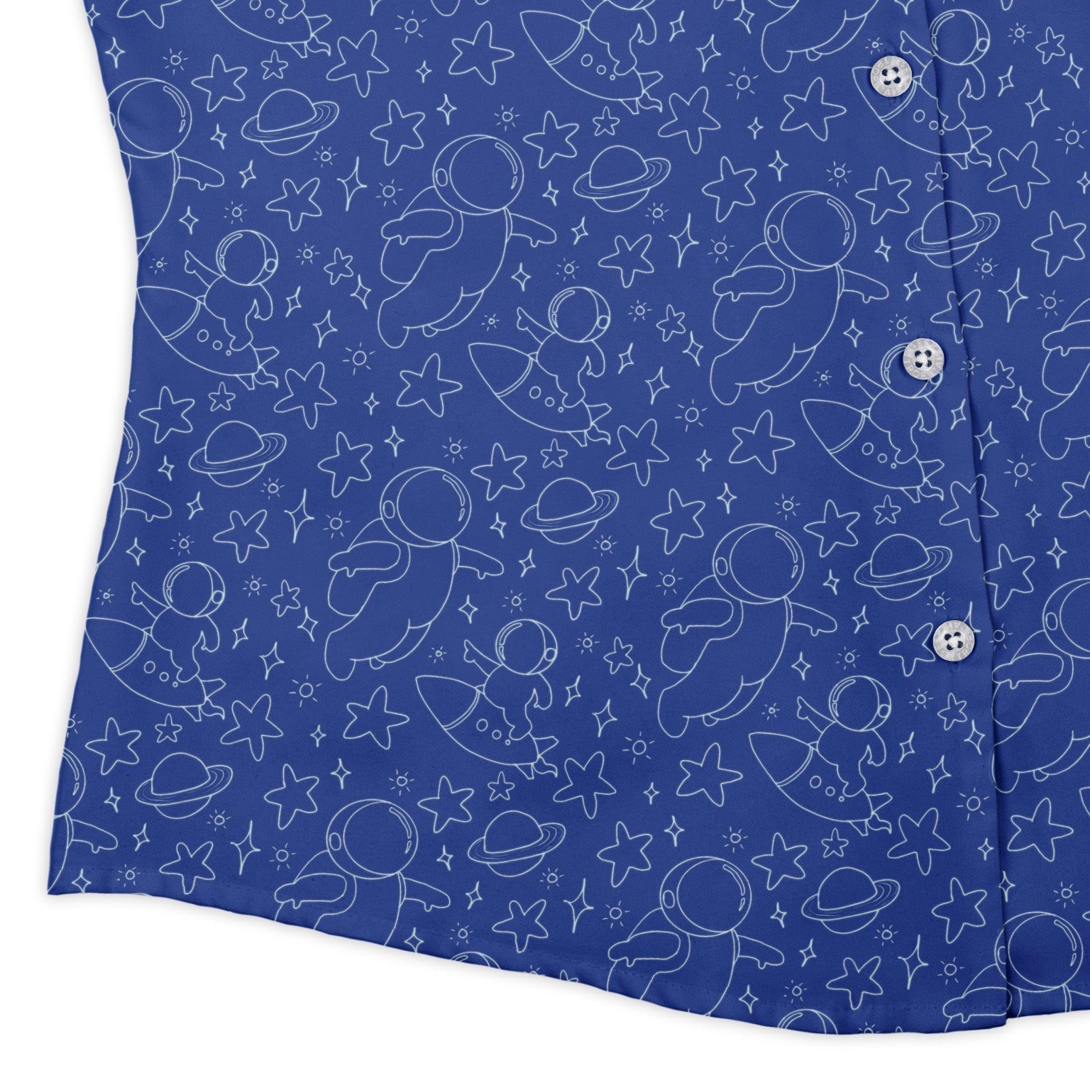 Astro Space Explorer Curvy Button Up Shirt Geek Nerd Design by Julie Kitzes outer space & astronaut print q225