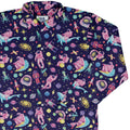 Astronaut Pixels Outer Space Purple Blue Long Sleeve Button Up Shirt Geek Nerd adult sizing Animal Patterns FLOW DESC WRITING