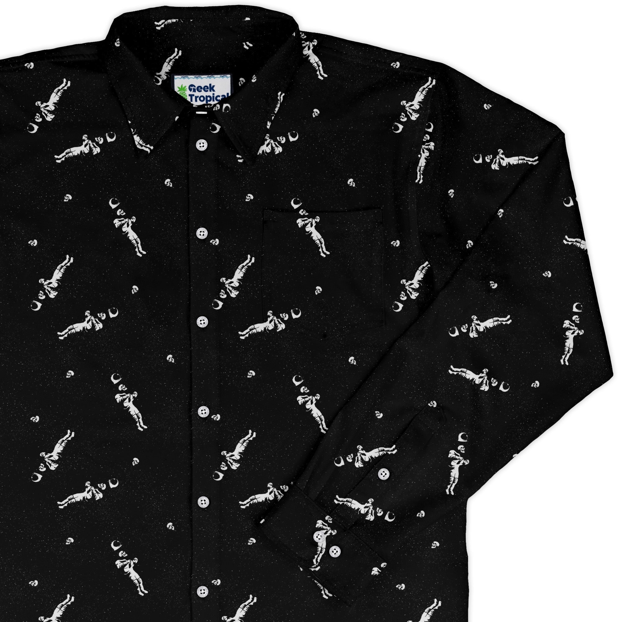 Astronaut Skeleton Long Sleeve Button Up Shirt Geek Nerd 0925 adult sizing All Adult Button Up Shirts