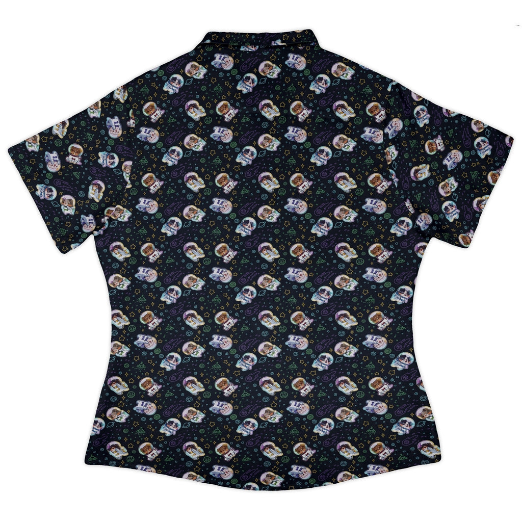 Aussie - Nauts Curvy Button Up Shirt Geek Nerd Design by Ardi Tong outer space & astronaut print q225