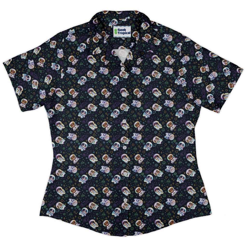 Aussie - Nauts Curvy Button Up Shirt Geek Nerd Design by Ardi Tong outer space & astronaut print q225