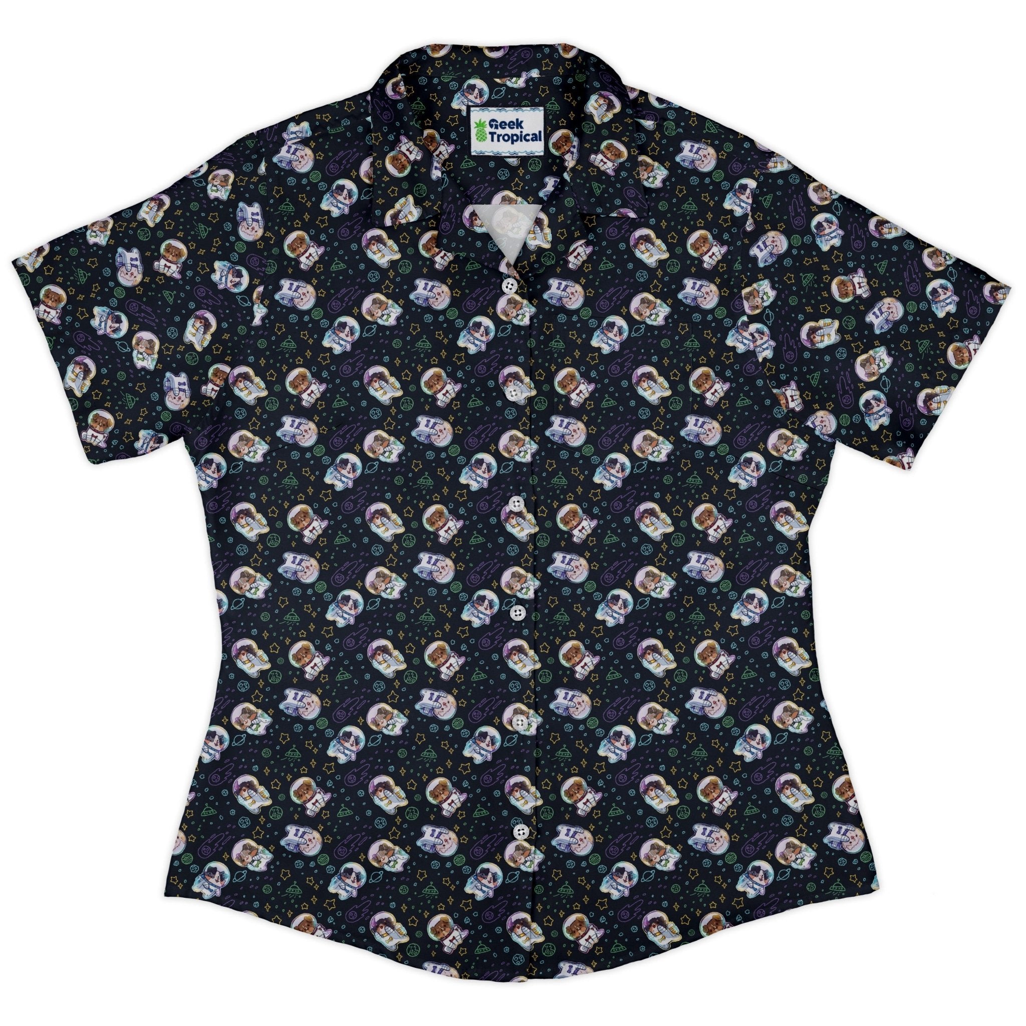 Aussie - Nauts Curvy Button Up Shirt Geek Nerd Design by Ardi Tong outer space & astronaut print q225