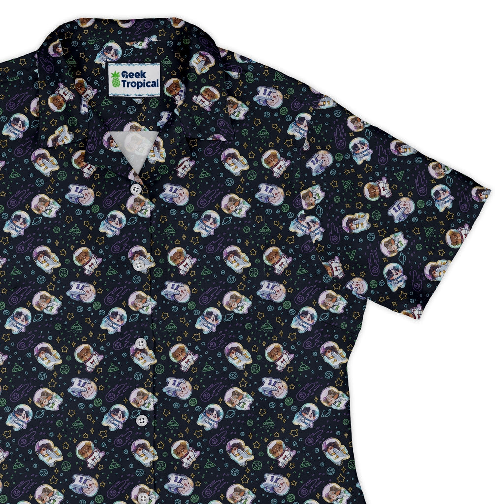 Aussie - Nauts Curvy Button Up Shirt Geek Nerd Design by Ardi Tong outer space & astronaut print q225